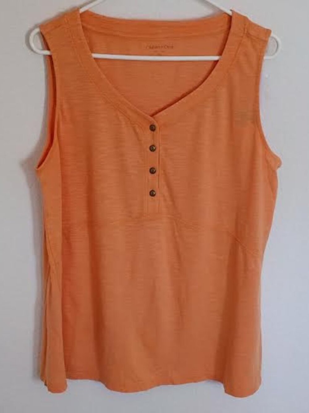 NWT COLDWATER CREEK WOMEN'S TOP ORANGE TULIP SLEEVELESS 1/3 BUTTON STRETCH PXL